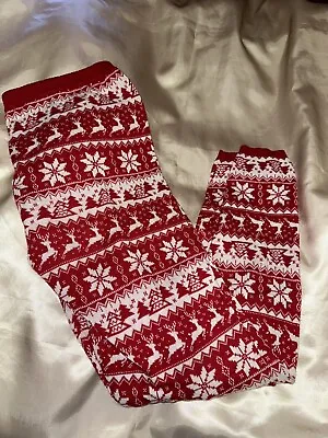 Mossimo Women's Juniors Ankle Leggings Size XL Red Snow Print Warm Holiday • $11