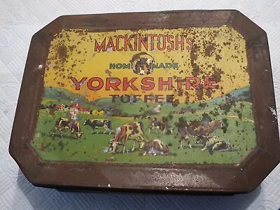 £10.99 • Buy Vintage Old Toffee Tin Mackintosh's Yorkshire Toffee With Cows & Rural View