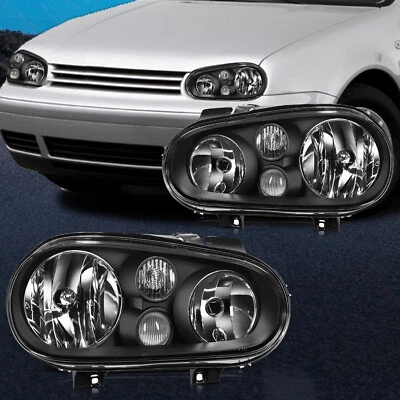 Headlights Assembly Fits 1999-2006 Volkswagen VW Golf Cabrio Black Housing Lamps • $70.58