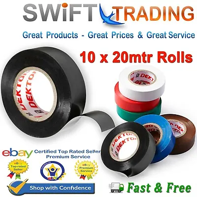 Electrical Insulation Tape 10 Rolls 19mmx20mtr High Quality 600V Flame Retardant • £9.75