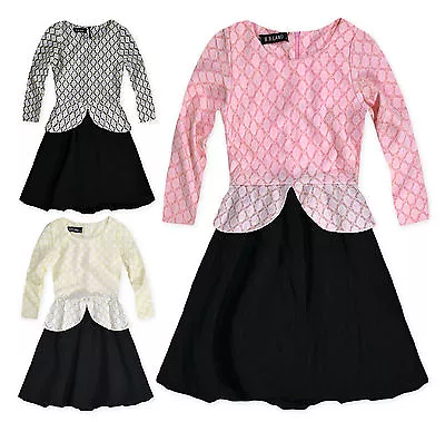 £7.64 • Buy Girls Dress Long Sleeved Peplum Lace Party Dresses Jolly Rascals  Age 3-12 Years