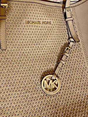 Auth Michael Kors Micro Stud Silver Gray Travel Tote Shoulder Bag • $179