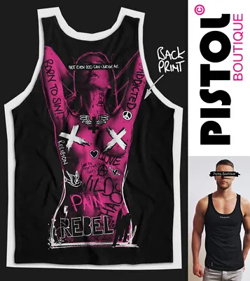 Pistol Boutique Men's Black NAKED TATTOOS GIRL Back Print Vest Top Singlet Tank • £25.19