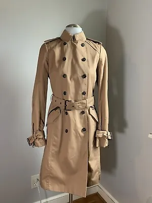 Women’s ZARA Classic Double Breasted Trench Coat Beige Camel Collared Size XS • $55