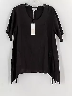 New Tags Verandah By Vina Asymmetrical Black Linen Blouse Size Medium Oversized • $50