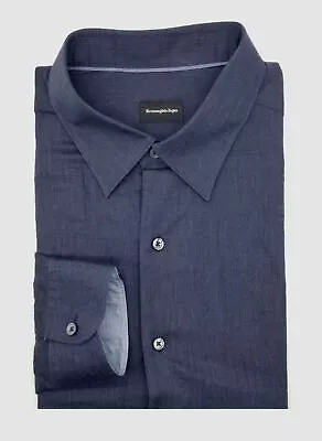 $395 Ermenegildo Zegna Men Blue Long-Sleeve Button-Down Top Sport Shirt Size XXL • $109.98