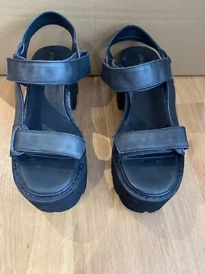 £19.95 • Buy Jeffrey Campbell Ladies Black Leather Platform Sandals Shoes Size 3 Uk