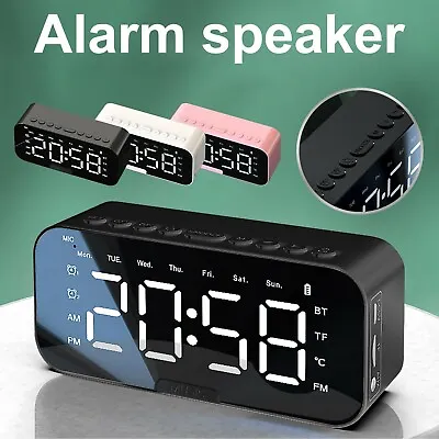 Mini LED Mirror Digital Alarm Clock Wireless Bluetooth Speaker Bass MP3/FM Radio • £16.78