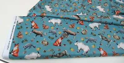 Michael Miller Quilt-craft Fabric WOODLAND CREATURES Aqua 3/4 Yd (cx-11365) Last • $3.99