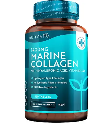 £17.99 • Buy Marine Collagen 1400mg With Hyaluronic Acid, Vitamin C & E - By Nutravita