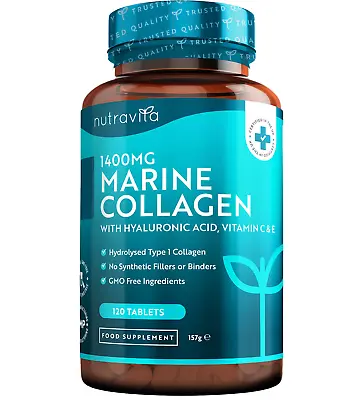 Marine Collagen 1400mg With Hyaluronic Acid Vitamin C & E - By Nutravita • £17.99