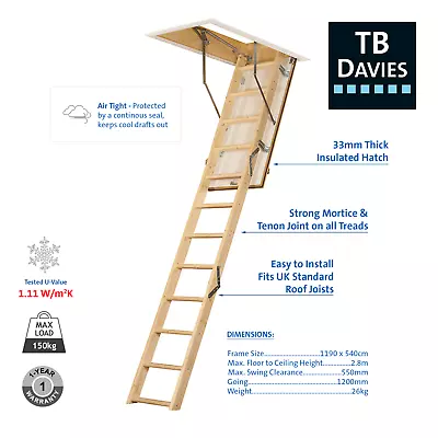 £164.99 • Buy TB Davies EuroFold Timber Folding Loft Ladder 55cm X 120cm (280cm) Attic Stairs