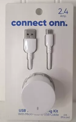 Onn. Wall Charging Kit With Micro USB To USB Charging Cable WHITE 3 Feet • $12.94