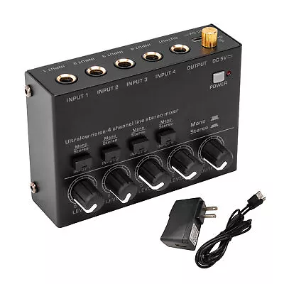 Ultra Low Noise 4 Channel Line Stereo Mixer 4 Input 1 Output  5V Portable P5V2 • £19.75