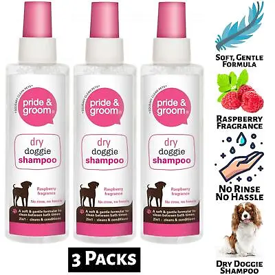 £7.89 • Buy Pride & Groom Dry Doggie Shampoo Raspberry Scented Dog Cleans And Conditions X3