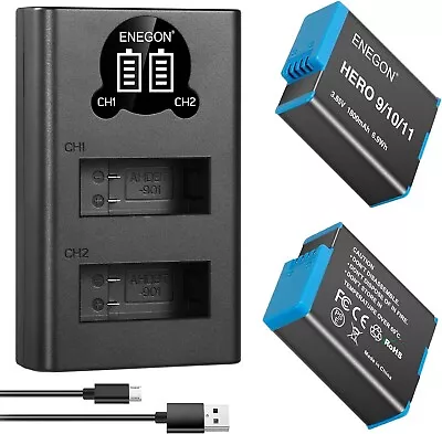 ENEGON Battery And Charger For Gopro Hero 11 Hero 10 Hero 9 1800Mah (2 Pack)... • $54.65