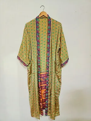 Indian Long Cotton Silk Kimono Handmade Nightwear Gown Pool Party Wear Clothes • $65.99