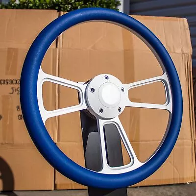 14  White Steering Wheel Blue Wrap And Horn Button For Chevy GM C10 Ford • $123.45