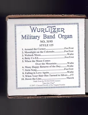 Wurlitzer Style 125 Band Organ Music Roll No. 3195 • $100
