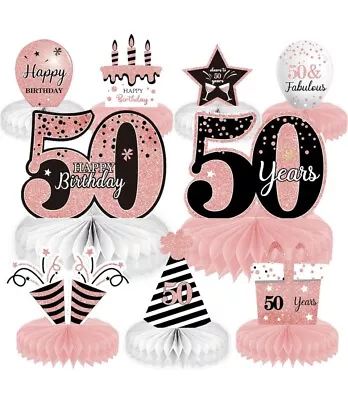 9pc Rose Gold Women’s 50th Birthday Centerpieces Pink Party Decor For Grandma FS • £9.63