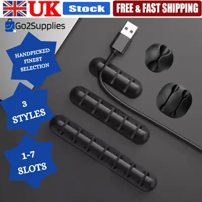 1-5 Pack Cable Holder Management Clips 1-7 Slots Tidy Desk Organiser USB Lead UK • £2.79