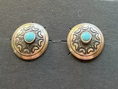 Vintage Navajo Sterling Turquoise Concho Post Earrings • £17.35