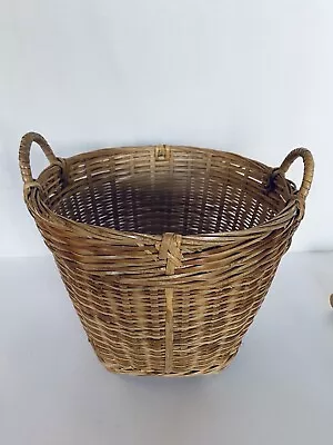 Vintage Handmade Woven Wicker Bamboo Basket  Double Handle Deep • $13.93