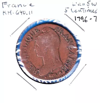 1796W [LAN 5] France 5 Centimes (KM-640.11)  Bronze • $22