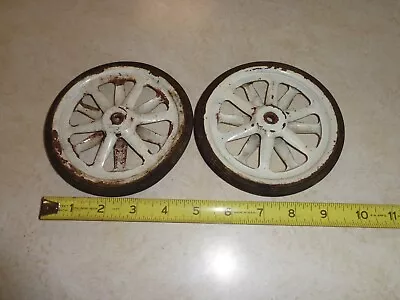 Pair Of Vintage Wagon Or Baby Buggy Wheels White With Tires 5 Inch • $6.95