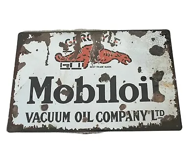 Gargoyle Mobiloil Vacuum Oil Company Sign Rustic Metal Tin 12”x8” • $12.95