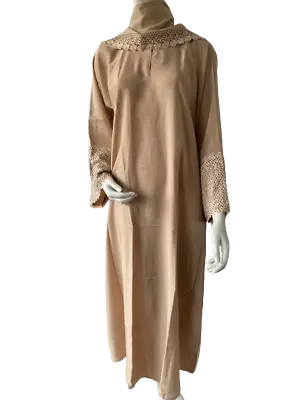 Ladies A-Line Lace Diamante Cuffed Nida Abaya/Jilbab/Maxi Beige 52545658 • £27