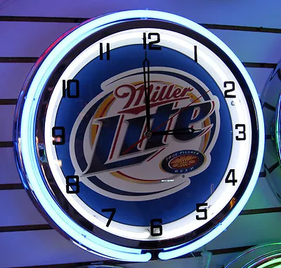 Miller Lite Sign 18  Large 2 Ring Neon Clock - NEW • $159