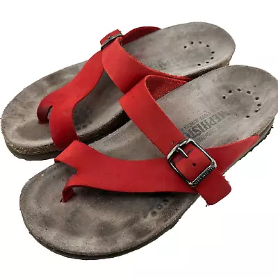 Mephisto HELEN Red Leather Toe Thong Sandals Sz 35 /US 5 • $24.95