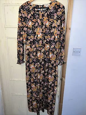 OASIS Black/ Orange Floral Printed Maxi Dress UK16 VGC • £20