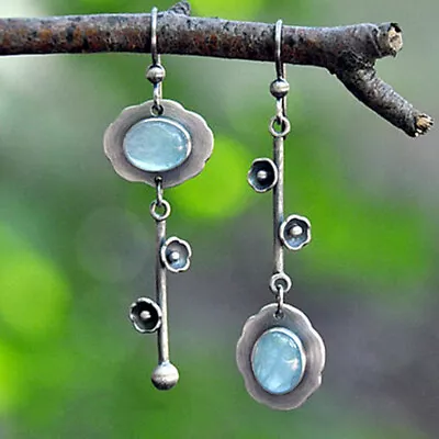 Vintage Moonstone 925Silver Hook Earrings Women Wedding Dangle Boho Jewelry Gift • $1.93