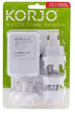 $34.73 • Buy NEW Korjo Worldwide 4Port USB Adaptor Plug Europe USA UK AU Plugs Charger IPhone