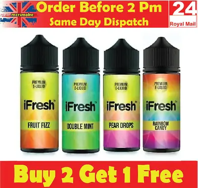 IFresh E Liquid 100Ml Premium Vape Juice 0MG 70VG 30PG All Flavor Ecig UK Seller • £9.95