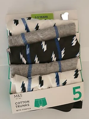Marks And Spencer 5 Pack Cotton With Stretch Trunks (2-3 Years) • £7.99
