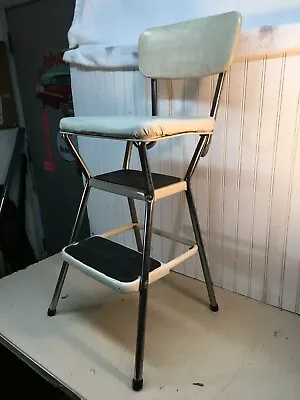 Vtg Rustic Steel  Cosco 3  Step Stool Kitchen  White Vinyl  Country Cottage • $139.50