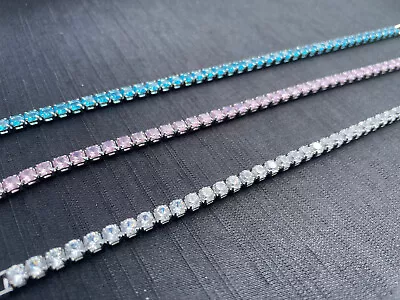 £4.99 • Buy 925 Silver Plated 4mm Tennis Bracelet Cubic Zircon Crystal Fashion Woman Girl UK