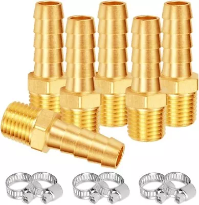 6PCS Brass Hose Barb Fittings 3/8 NPT Male To 1/2 Barb Adapter Connector In • $36.99