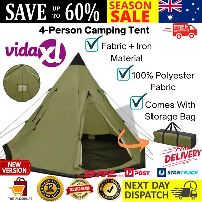 $115.03 • Buy Camping Tent 4-Person Teepee Design Outdoor Hiking Festival Portable Shelter AU