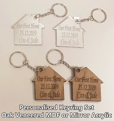 2 Personalised Our First / New Home Keyrings Wooden Acrylic Gift Couples Partner • £5.40