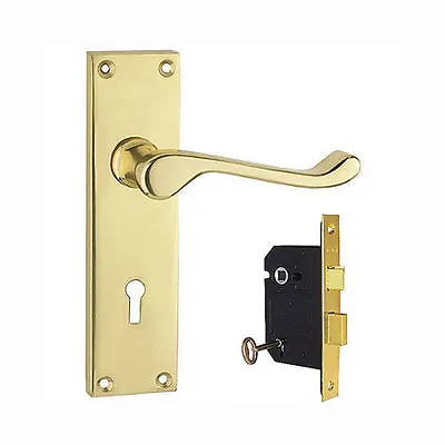 £13.29 • Buy Victorian Scroll MORTICE-KEYHOLE Door Handle Set In Brass C/w Lock