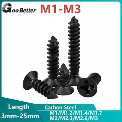 £1.63 • Buy Black M1-M3 M2 Micro Small Phillips Countersunk Screws Pozi Flat Self Tapping