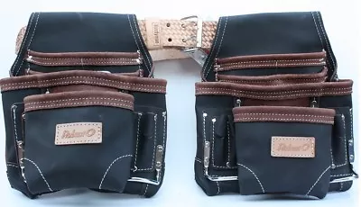 10 Pocket OIL TAN LEATHER Carpenter Nail & Tool Pouch 2 Bags& Roller Buckle Belt • $71.99