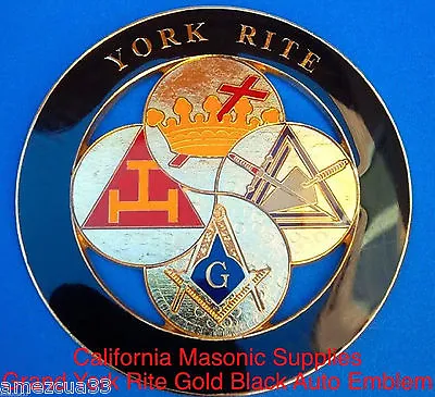 Grand York Rite Freemasonry Delux Black Gold Auto Rear Emblem Proud Mason Badge  • $13.99