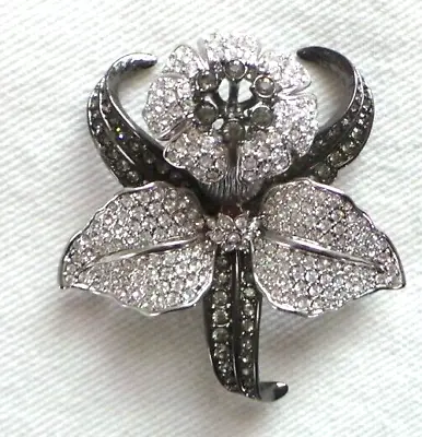 Nolan Miller 2 Tone Orchid Pin With Clear Crystals • $20.50