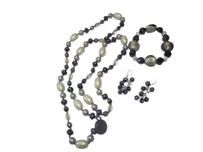 Vtg Lot Of 4 Costume Jewelry Beaded Necklace Dangle Earrings Stretch Bracelet • £13.39