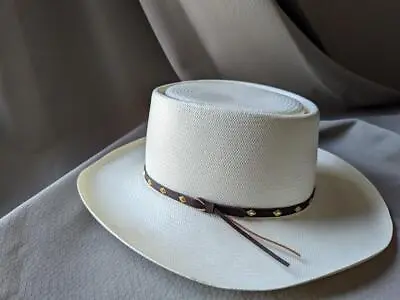Vintage RESISTOL Cowboy Hat 7-1/8 Shantung Panama 5X Off-white LAJITAS • $129.95